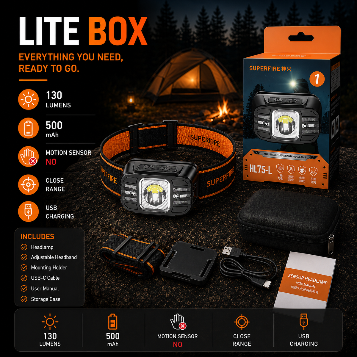 Linterna frontal recargable TrailGlow